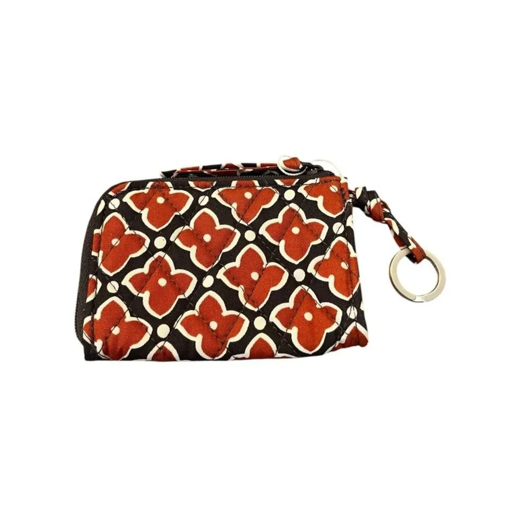 Vera Bradley Zip Card Pouch Key Ring Coin Purse Navy Burnt Orange Florets NWT - Picture 2 of 3